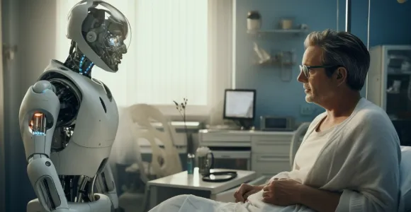 Un robot et un patient dans une chambre d'hôpital