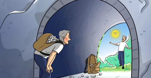 illustration homme qui regarde dans un tunnel