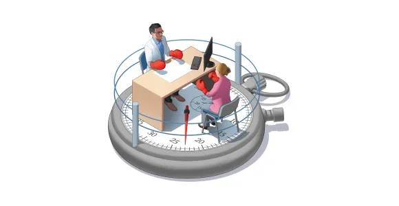 Illustration de Daniel cadre montrant un médecin et une patiente dans un ring de boxe