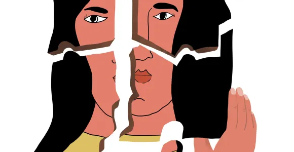illustration d'un visage qui se coupe en 4