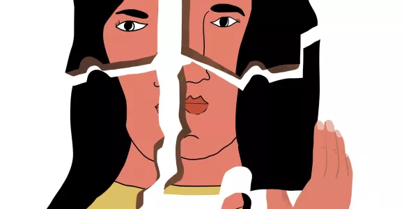 illustration d'un visage qui se coupe en 4