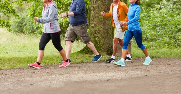 Groupe de 4 personnes qui font de la marche active
