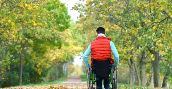 PMR qui se promène dans un bois 
