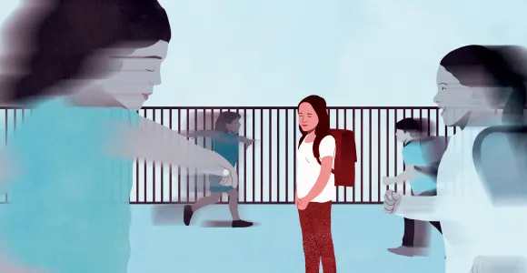 Illustration d'un enfant dans une cour de recréation