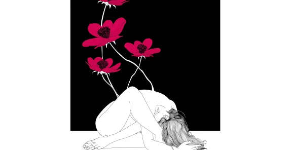 Illustration d'une fleur poussant à partir du corps d'une femme