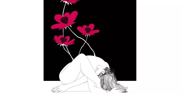 Illustration d'une fleur poussant à partir du corps d'une femme
