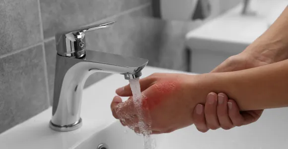 une brulure sous un robinet