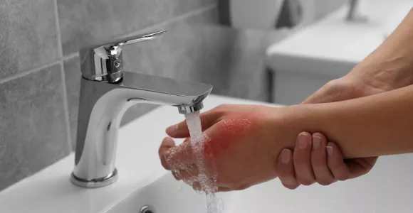 une brulure sous un robinet