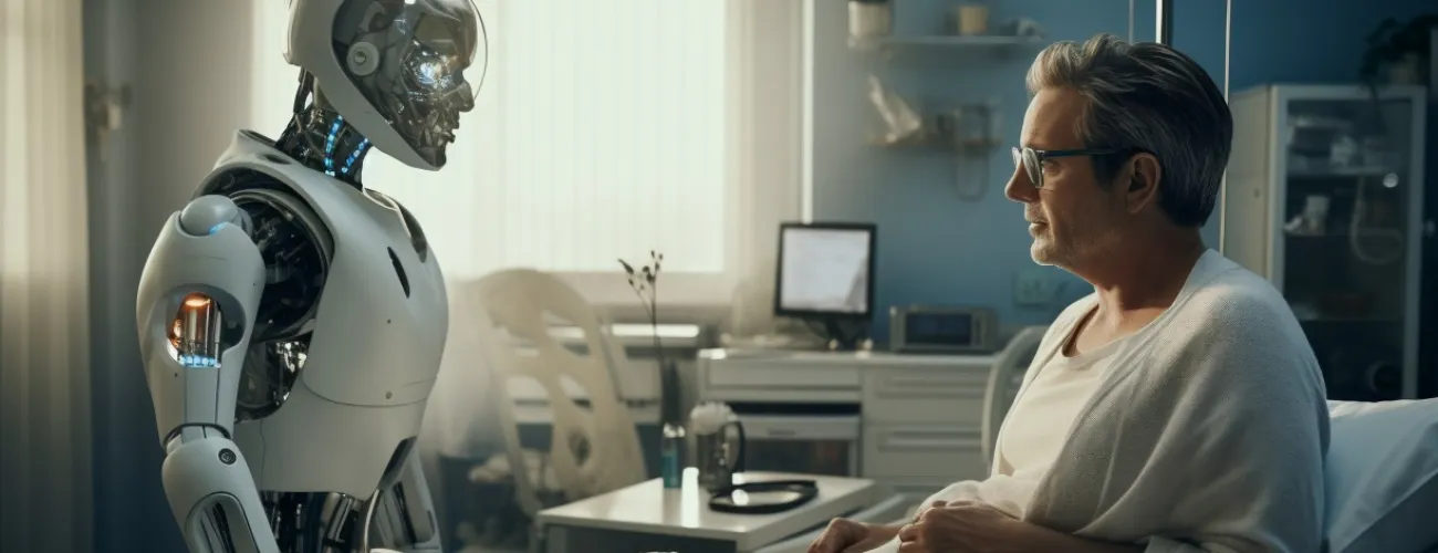 Un robot et un patient dans une chambre d'hôpital