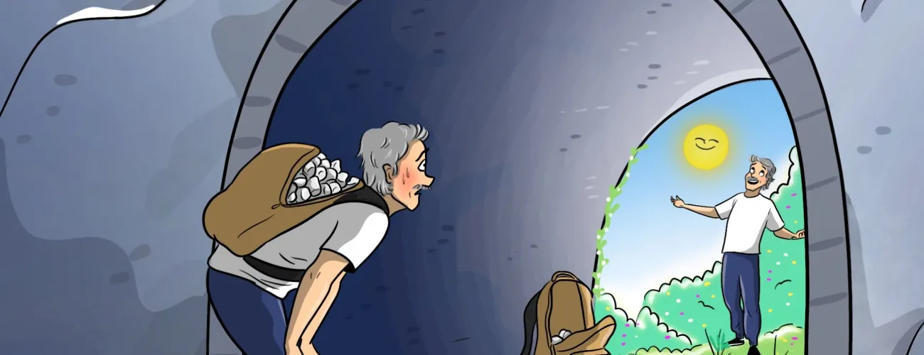 illustration homme qui regarde dans un tunnel