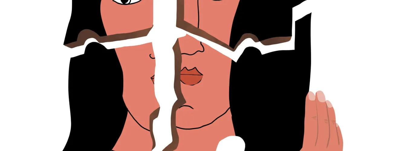 illustration d'un visage qui se coupe en 4