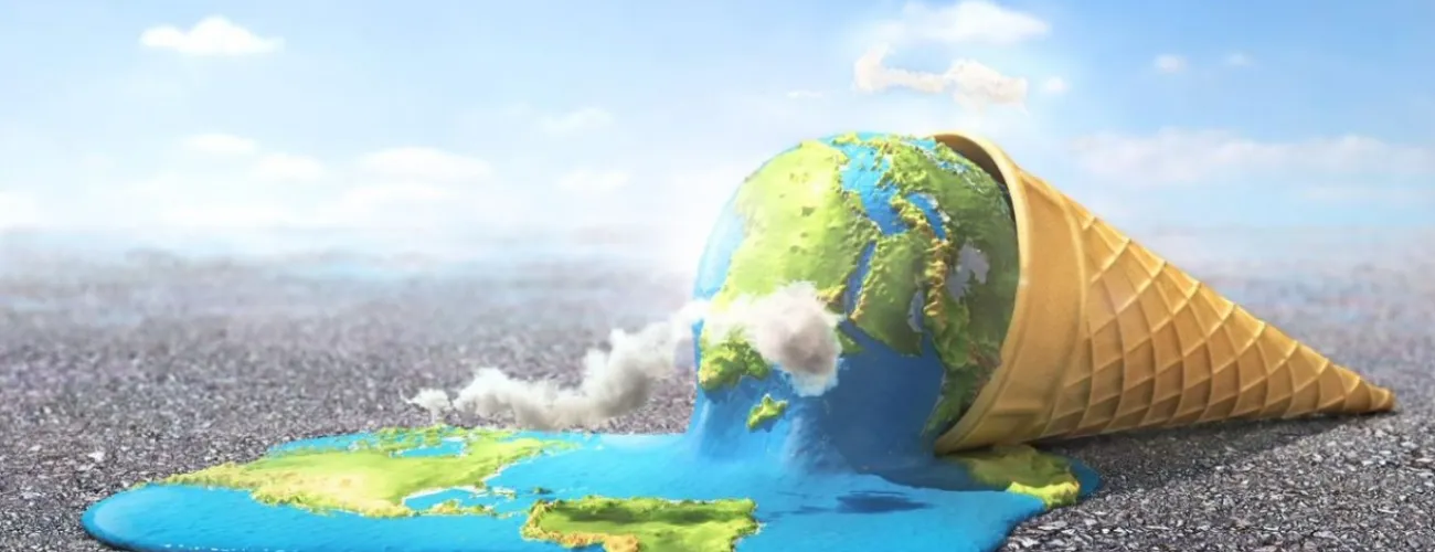 Illustration de la planète Terre qui fond dans un cornet de glace
