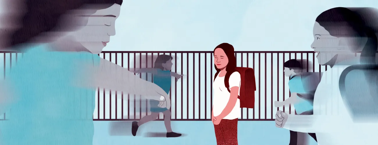 Illustration d'un enfant dans une cour de recréation