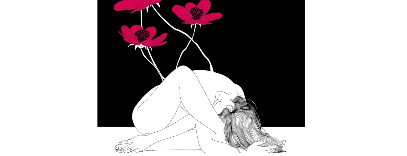 Illustration d'une fleur poussant à partir du corps d'une femme