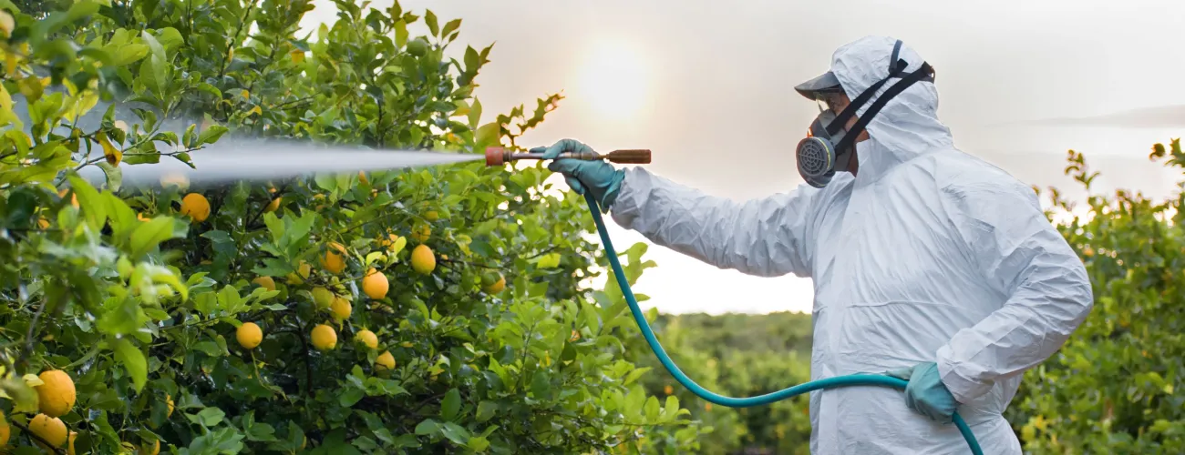 agriculteur épandant des pesticides