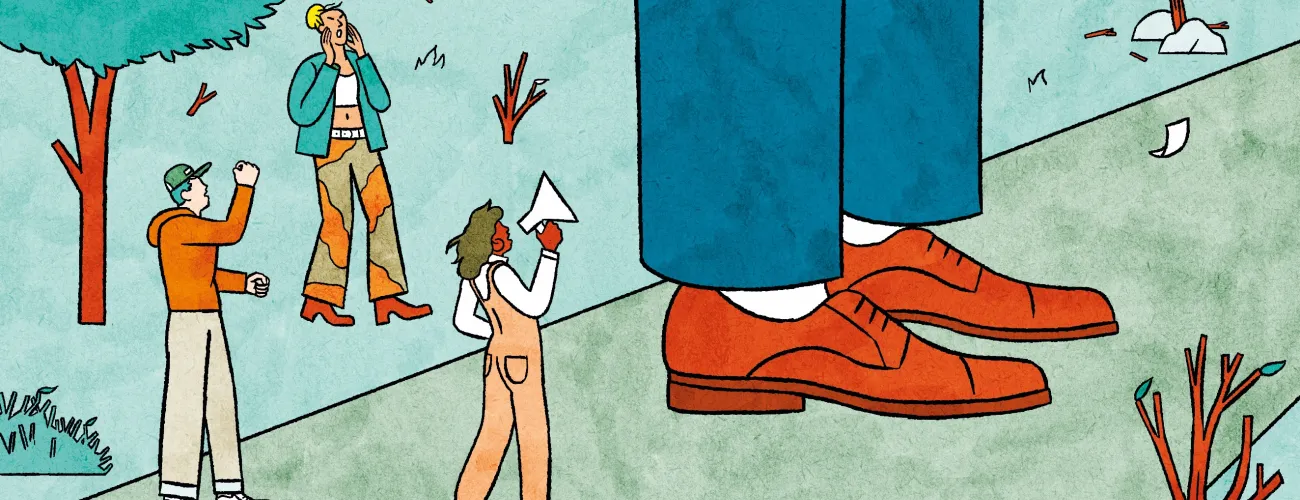 dessin de jeunes qui crient sur des pieds